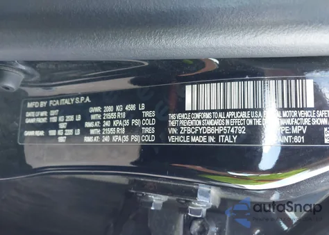 2017 Fiat 500X Lounge Awd from USA, damaged, VIN ZFBCFYDB6HP574792